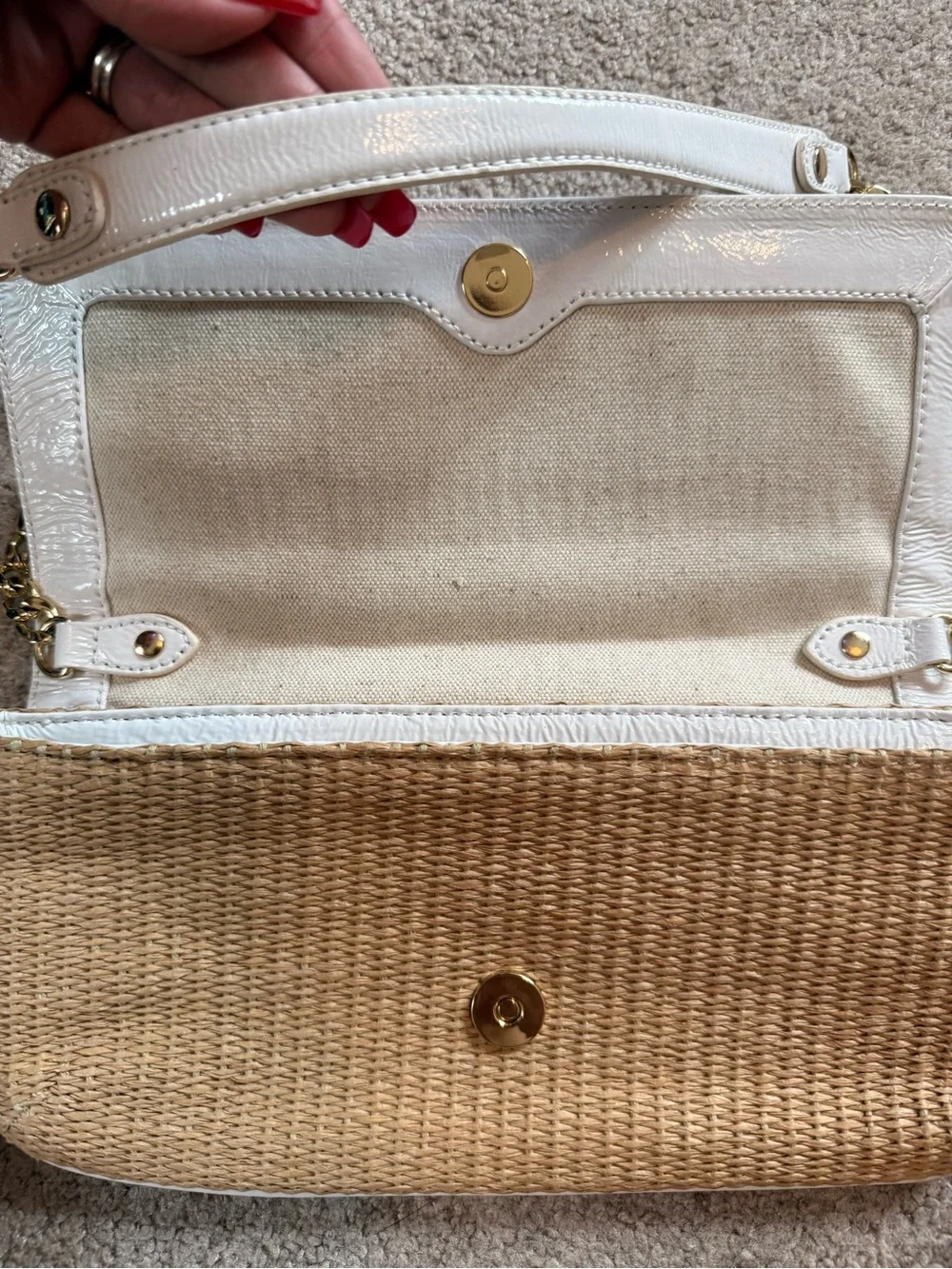 Michael Kors Natural Straw Shoulder Bag with White Trim & Gold Chain